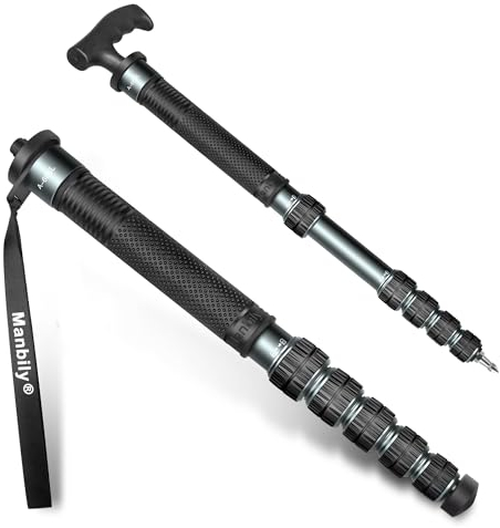 Manbily 69-Inch Camera Monopod 32mm Tube Aluminum Walking Stick Monopods for Cameras 6 Sections Portable Compact Travel with Handle & Phoneclip Max. 33lbs for DSLR Video Camcorder Stand (Metal Gray)