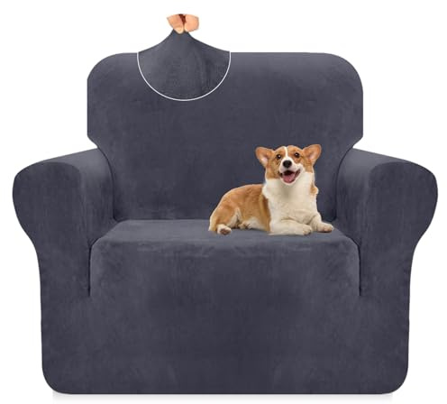Granbest Premium Verdickter Plüsch-Samt-Sesselbezug 1-Sitzer Hochelastischer Sofabezug Superweicher Sofa-Schonbezug Luxuriöser Möbelschutz für Haustiere und Kinder (1-Sitzer, Grau)