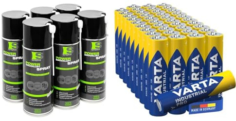 Spraytive Power 6 x 400ml Druckluftspray/Druckluftreiniger mit 100mm Sprühverlängerung & VARTA Batterien AAA, 40 Stück, Industrial Pro, Alkaline Batterie