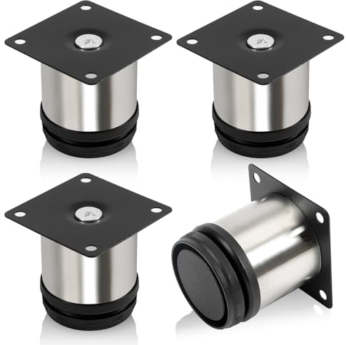 4er Set Möbelfüße Verstellbar in Silbernen, Höhenverstellbare Füße für Möbel,Silver, Set of 4 Feet for Furniture, 60 mm Furniture Feet