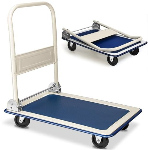 Heavy Duty Folding Platform Trolley, 150KG Capacity Hand Sack Truck With Handle & Wheels, Flatbed Dolley Cart For Home Office Shop Easy Transportation And Warehouse (150Kg Capacity, Blue)