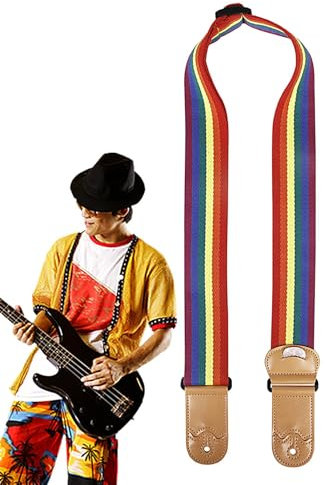Akustikgitarrengurt – Schultergurt für Bass, Plektrumhalter im Lieferumfang enthalten, E-Gitarrengurt für Komfort, passend für Elektro-, Bassgitarre, Ukulele, B, Refer to description