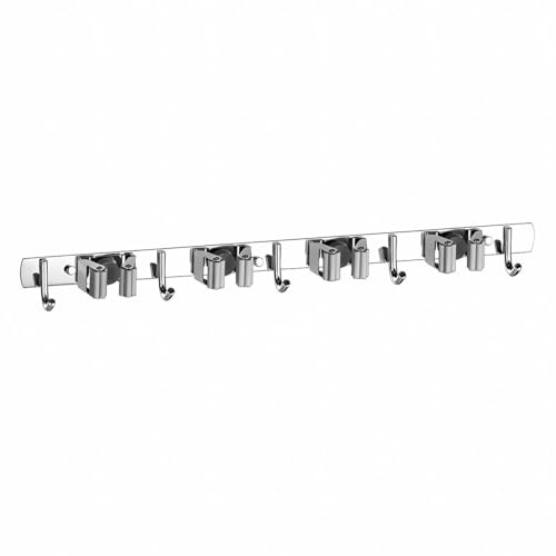 König Design Besenhalterung Wand, Schwerlast Gerätehalter Selbstklebend, Besenhalter mit Nails Installieren, Gartengerätehalter aus Edelstahl, Wandhalterung Besen (5 Haken + 4 Clips)