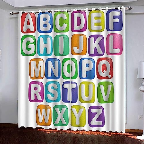 Vorhang, Kinderzimmer, 3D Cartoon-Alphabet Einfarbig 280 B X 300 H Cm Kindervorhänge Mit Ösen, Polyestervorhänge, Wärmeschutzvorhang, Blickdichter Vorhang Mit Ösen, Kindervorhänge Für Wohnzim-7I4A4O8F