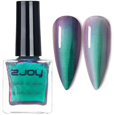 Holographic Nail Polish - Translucent Green Nail Varnish Quick Dry - No Bake Chameleon Green to Purple Chrome Nail Polish - Long Lasting Nail Varnish Non Chip for Nail Art at Home