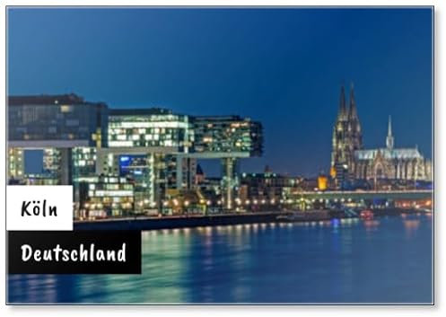 Köln - Kranhäuser und Dom in Der Blauen Stunde, Deutschland, Kühlschrankmagnet