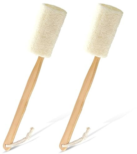 2 Pcs Wooden Handle loofah Tubular Back Brush,Exfoliating loofahbrush,Loofah Bath Brush,for Wipe The Body in Bath,Remove Dead Skin,Promote Skin Circulation,Make The Skin Smooth,for All Skin
