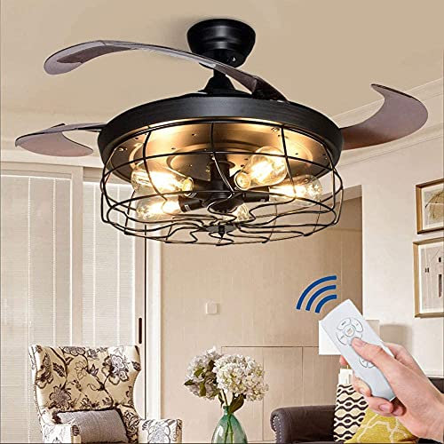 Ventilatore da Soffitto Led Intelligente con Luce e Telecomando, Plafoniera Industriale con Timer, Dimmerabile in 3 Colori, 3 Velocità Regolabili, Lampadario Silenzioso per Camera da Letto (Lampadina