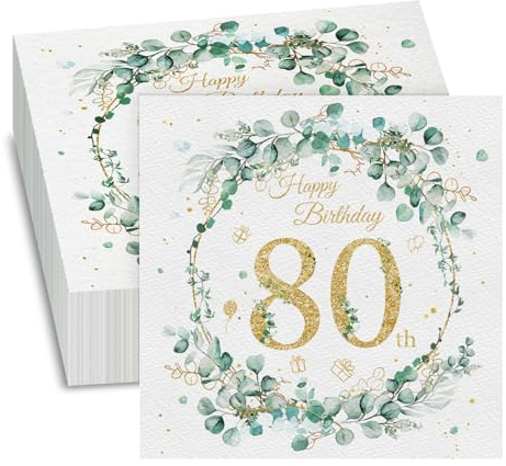 GROVBLE Pack of 40, 80th Birthday Napkins, Happy Birthday Napkins, Table Decoration Paper Napkins for 80th Birthday Decoration, 33 x 33 cm