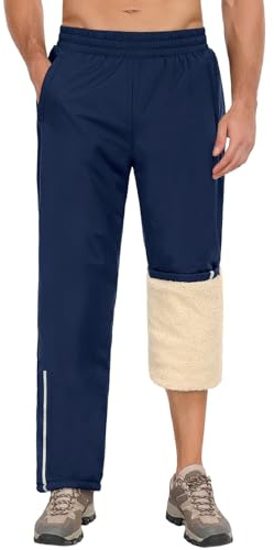 Niwicee Herrjoggingbyxor fleecefodrade joggingbyxor casual vinter varma träningsbyxor elastisk midja termiska träningsoverall underdel tjocka plyschbyxor byxor med fickor, Marinblått Xsp, XXL