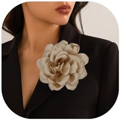 Flower Brooches for Women Satin Fabric Rose Brooches Handmade Flower Brooches Pin for Wedding Party Dance Banquet Ceremony Versatile Floral Accessory for Clothing and Hairstyling Size:4.72in (khaki)