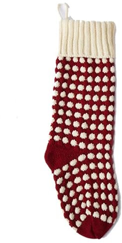 Hrlace 46cm Große Weihnachtsstrumpf Gestrickt Nikolausstrumpf Klassische Weihnachten Befüllen Taschen Kaminsocken Weihnachten hängende Taschen Süßigkeiten-Geschenktüte, 1 Stück Rot