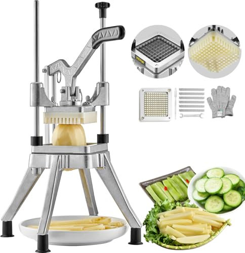 Cortador Comercial de Patatas Fritas, Cortador Manual de Patatas con Mango extendido y 4 Cuchillas, Picador Multifuncional de Frutas y Verduras, Cortador de Alimentos para Patatas, Tomates, cebollas