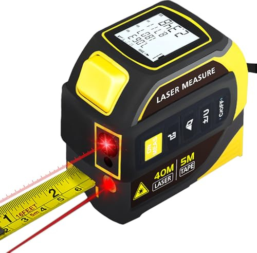 4-in-1 Laser Tape Measure with Laser Level Crosshairs, 130ft/40m Laser Measuring Tape 5m Autolock Electric Tape Measure in/ft/m Digital Laser Tape Measurement Tool with LCD for DIY,Construction