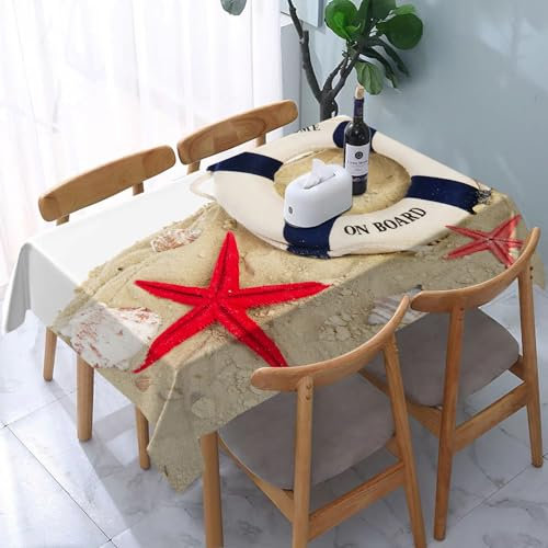 YOIUE Tischdecke Abwaschbar Rechteckig,137x183cm,Polyester Tischtuch Tafeldecke Ornamente Schmutzabweisend Pflegeleicht,Set aus Bojen, Rettungsring und Seesternen