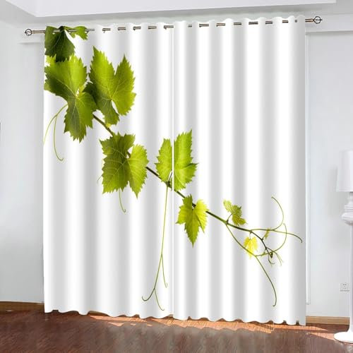 Bishilin Verdunklungsvorhänge Blickdicht 2er Set 96x183CM, Vorhänge mit Ösen Grüne Ahornblätter Muster Gardinen Verdunkelnd Jugendzimmer Kinderzimmer