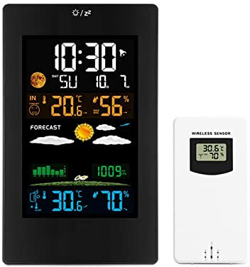 SdaryWare Estación meteorológica Personal, Reloj Despertador con proyección y Sensor Exterior, proyector, Reloj LCD Regulable, 6 Tipos de pronósticos meteorológicos.