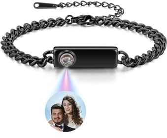 Zysta Projektion Armband Foto Personalisiert Armband mit Bild im Stein Panzerkette Armkette Vatertagsgeschenk für Papa Männer