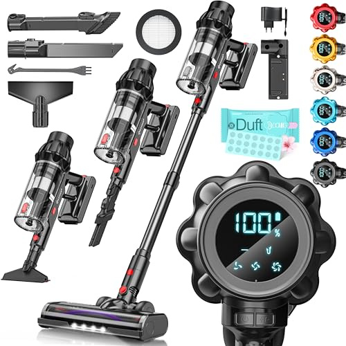 KESSER Aspirapolvere senza fili fino a 70 minuti di autonomia e silenzioso, con display a LED, senza sacchetto, con spazzola anti-tangle, per pavimenti duri, tappeti, peli di animali domestici