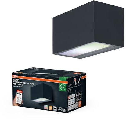 OSRAM SMART+ WiFi Brick Larga Applique LED Su/Giù Grigio scuro, 14W, 600lm, RGB+W 3000K, WiFi, Alexa, IP44 Esterno