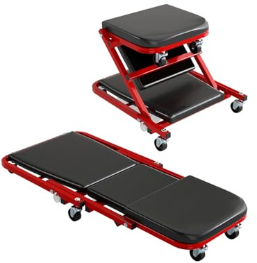 GOPLUS 2 in 1 Rollbrett Werkstatt, Werkstatthocker mit 360° Lenkrollen, Montagerollbrett bis zu 150 kg belastbar, klappbares Montageliege mit Sitz- und Liegefunktion, für Werkstatt, Garage (Schwarz)