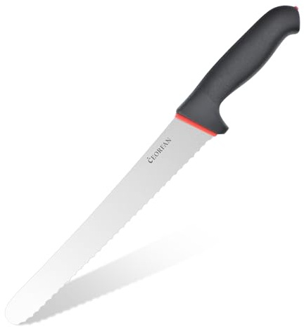 CEORFAN Bread Knife, Professional X50CrMoV15 Steel Serrated Bread Knife, 10 Inch Razor Sharp Serrated Edge for Various Types of Bread, Ergonomic Anti-Slip Handle