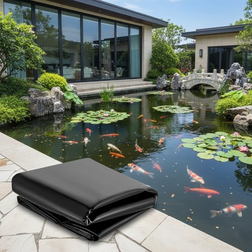 Générique Bâche de Bassin en HDPE 5x5m 6x8m 8x9m 9x10m 9.5x11m 10x12m Bâche Liner pour D'étang Flexible, Revêtement de Bassin Noire pour Grand D'étang à Poissons, Piscines, Jardin(5.5x7.5m)