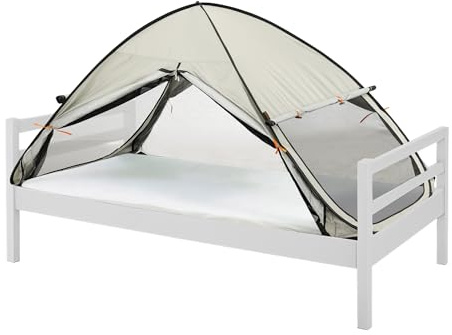 Deryan Tienda de campaña Pop-up para Cama – Doble – mosquitera Pop-up – mosquitera para Cama – Plegable y Ligera – 200 x 90 x 110 cm – mosquitera para Cama y mosquitera de Viaje con Bolsa – Marfil