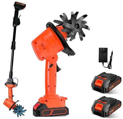 Motozappa Elettrica Da Giardino Senza Fili – 24V Motocoltivatore con 2 Batterie, 4 File di Denti in Acciaio, Profondità 10cm, Asta Estensibile 1,3m – Per Smuovere Il Terreno, Diserbo e Serre(B)