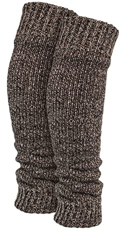 BRUBAKER 1 Paar Damen Stulpen - Lange Beinwärmer aus Baumwolle - Weiche Grobstrick Beinstulpen - One Size Knöchelwärmer - Warm und Bequem - Braun/Weiss