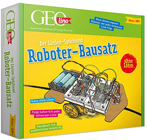 Franzis Verlag GmbH GEOlino Der Linien-Spürhund Roboter-Bausatz | Experimentieren für junge Forscher | Zusammenbau ohne Löten | Ab 10 Jahren: Baue und ... eigenen Roboter und schicke ihn auf Mission, 67076