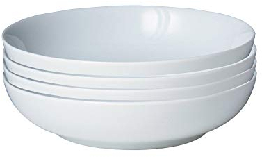 Denby White Porcelain Pasta Bowls Set of 4 - Dishwasher Microwave Safe Crockery 1.18L - Glazed Chip & Crack Resistant Tableware