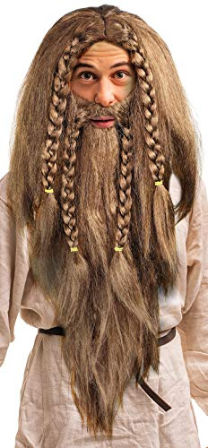 Balinco Wikinger Perücke und Bart Set – Brauner, geflochtener Zopf-Look – Für Fasching, Karneval, Halloween und Mottoparty