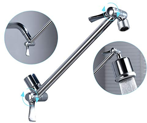 Tecmolog Brass Shower Extender Arm 11 Inch Height & Angle Adjustable Shower Head Extension Arm Chrome with Lock Joints, HPF022