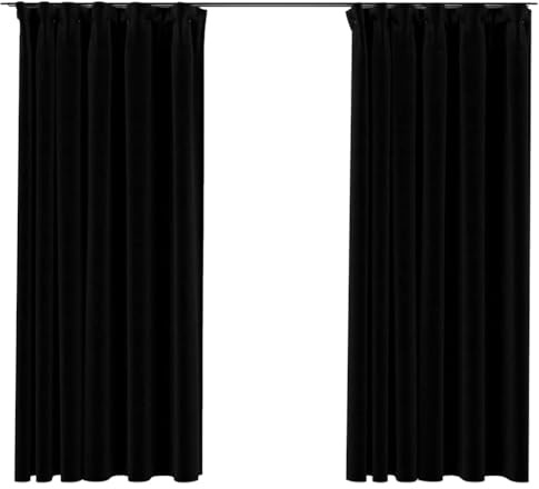 vidaXL 2X Vorhang Verdunkelung mit Haken Verdunkelungsvorhang Kräuselband Thermo Gardine Blickdicht Vorhänge Leinenoptik Schwarz 140x175cm