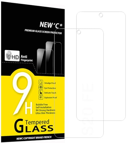 NEW'C 2 Pack, skärmskydd i glas för Samsung Galaxy S20 FE, bubbelfri, 9H hårdhet, 0,33 mm ultratransparent, ultrabeständigt härdat glas