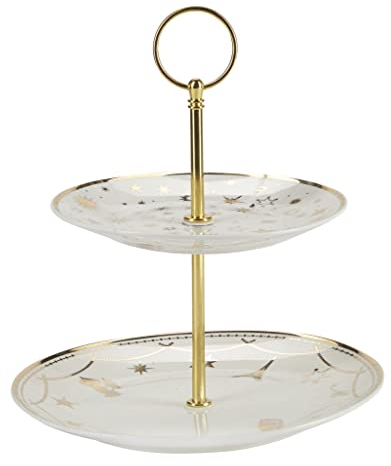 Miss Etoile Alzata dorata con stelle dorate, supporto per torte, supporto per torte, muffin, supporto per snack, 2 piani