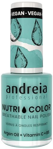 Andreia Professional NutriColor Atmungsaktiver Nagellack - Veganer und Tierversuchsfreier - Nagelkunst Nagellack mit langanhaltendem Glanz-Finish - Farbe NC33 Helles Türkis 10,5ml