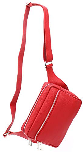 SH Leder echt Leder Hüfttasche Damen Herren Unisex Bodybag Gürteltasche für Reise Festival Bauchtasche große Crossbody Bag Frauen Ledertasche 24x19cm Alena G548 (Rot)