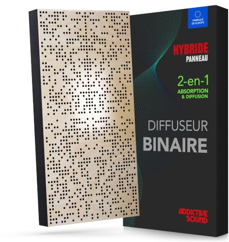 Addictive Sound Diffuseur Binaire Panneau Acoustique 120x60 cm, Natural | Hybride 2-en-1 : diffuse 250-9300 Hz et absorbe les basses, hêtre CNC fabriqué en UE, kit mur et plafond, garantie 36 mois