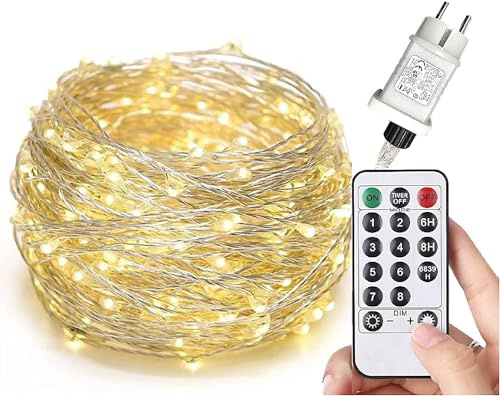 Gresonic 100/200/300 LED mikro silvertrådsljusslinga, nätdriven, dekoration för inomhus och utomhus, varmvit (varmvit 8 modell, 100 LED)