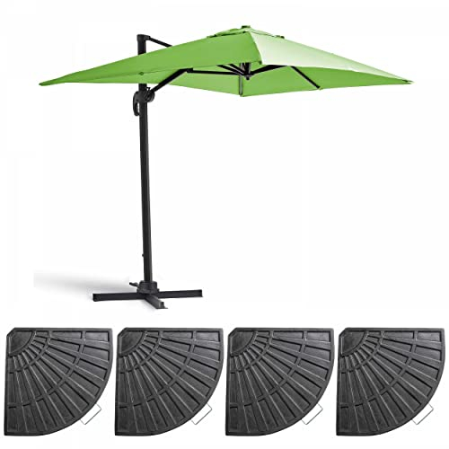 Oviala Ampelschirm 2 x 3 m und 4 beschwerte Platten, Aluminium, Grün, grün, L