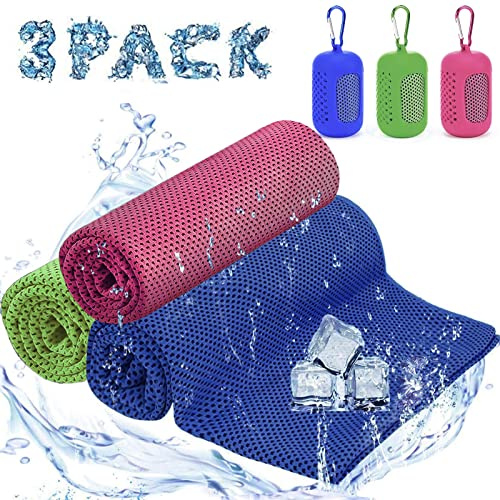 Ciskotu Kühltuch Set, kühlhandtuch kühltuch Sport, Mikrofaser kühlendes Handtuch Fitness und Sport, Eishandtuch Cooling Towel für Fitness, Reise, Yoga, Golf (Blau+Rosa+Grün)