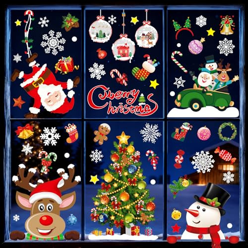 Fensterbilder Weihnachten Selbstklebend Weihnachtsdeko Fenster Weihnachts Fensterbild Winter Fenstersticker Weihnachten Wiederverwendbar Weihnachtsfenster Bilder Fensteraufkleber für Fensterdeko Innen