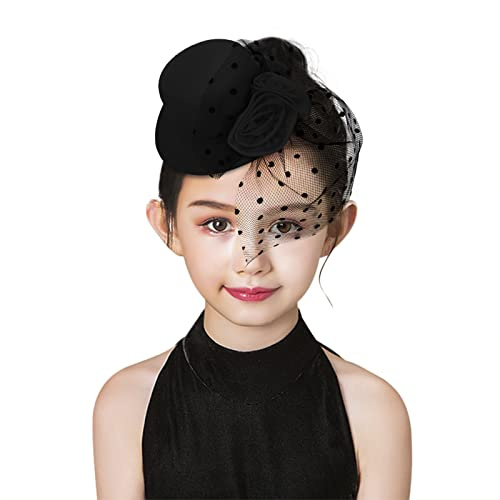 TINAYAUE Mädchen Kamelie Mesh-Zylinder Retro-Hut Faszinator Cap kreativer Haargummi Kinder Kopfschmuck Mini Haarspange Kopfbedeckung mit Schleier Haar Clip für Teeparty, Kirche, Karneval, Cosplay