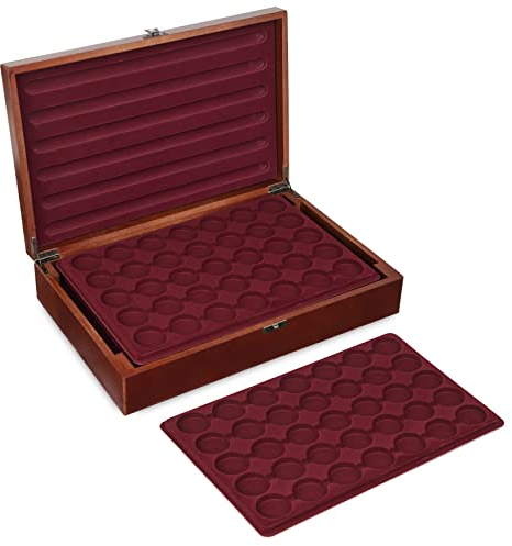 MC.Sammler Holz Münzkassette Münzkoffer inkl 5 Münztableaus für 175 STK 10 Euro Münzen in Kapseln bis 37,7mm (Kassette ohne Münzkapseln)