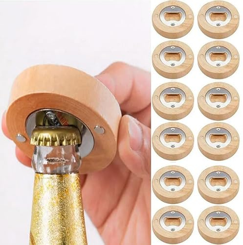 DISOK - Lote 10 a 50 Abrebotellas Imantado Bambú Natural. Detalles bodas ecológicos hombre, Abrebotellas de madera redondos, utensilios bares. (30)