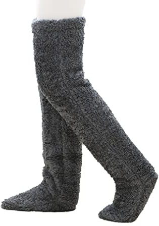 XACKWUERO Plüsch Pantoffel Strümpfe lange Beinwärmer Unisex über dem Knie | Schlafsocken, warmes, atmungsaktives Material, Design mit offener Fußpartie, Winter, Outdoor, zu Hause, Party