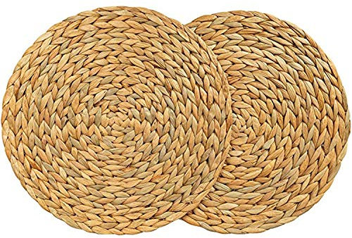 Puooifrty Mantel Individual Redondo de Jacinto de Agua, manteles Individuales de Mimbre Tejido, 38 cm