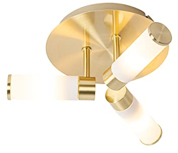 Qazqa Badezimmer Modern Deckenleuchte, Deckenlampe - Bath - Gold, Rund, 3-flammig, 28.5cm, Ideal als Badezimmerlampe und